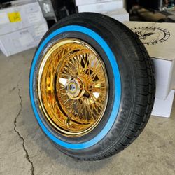 14x7 72 Spoke ALL GOLD Wire Wheels with Remington Tires We Finance