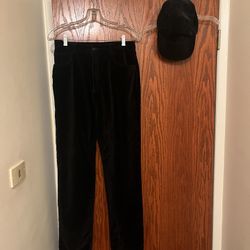 Black Velvet Pants & Velvet Cap