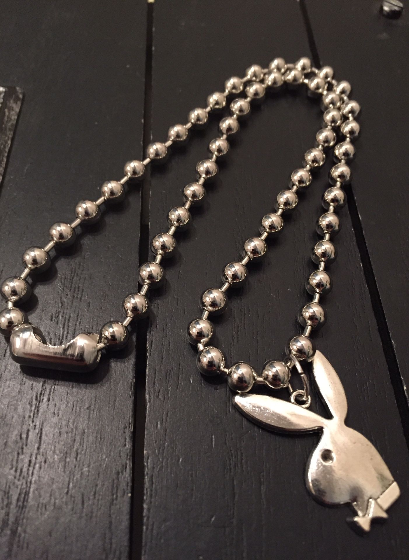 18” Designer Large Ball Chain Stainless Steel Necklace with Playboy Bunny Pendant (Free Gift! pictured last)