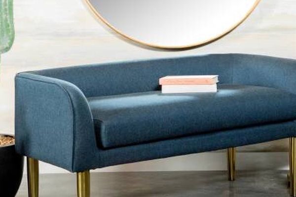 Blue Fabric Bench With Gold Tapered Legs ONLY $299! Best Prices!!