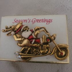 Vintage Santa on a  Motorcycle with Reindeer Pin by Danecraft