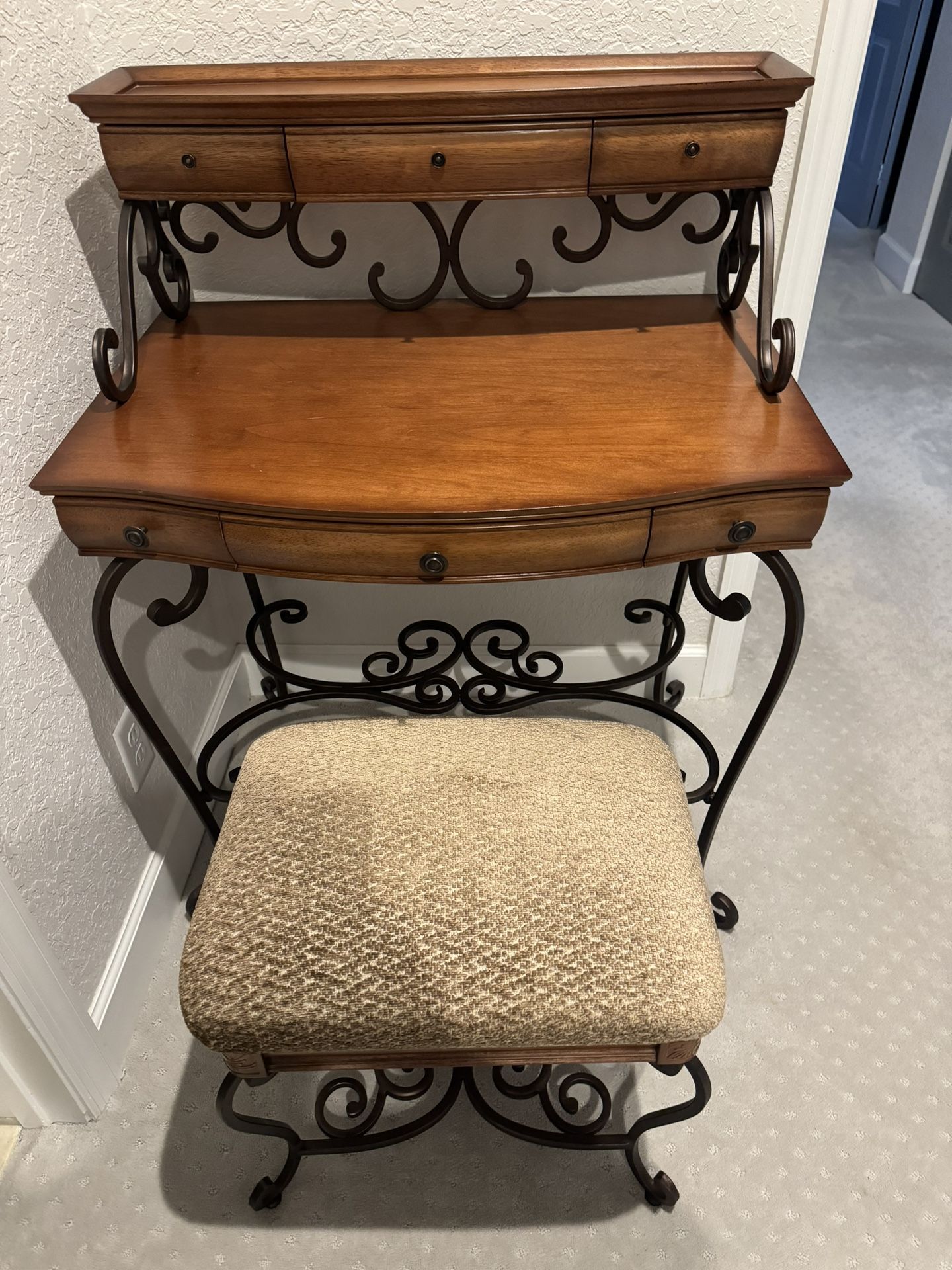 Vintage Wrought Iron And Walnut Desk