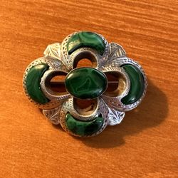 Vintage Sterling And Malachite Brooch Pin