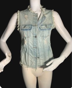 Distressed Light Wash Denim Vest