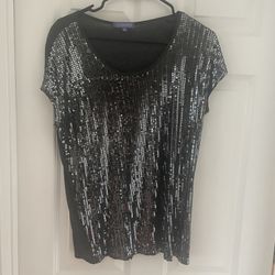 Vivienne by Vivienne Tam Silver Gray Sequined Top, size XS. 