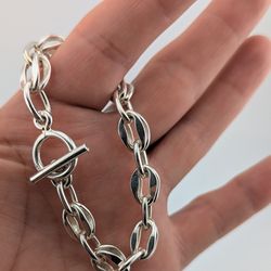✨925 Solid Sterling Silver Oval LinkToggle Bracelet7"