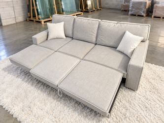 Light Gray Sleeper Sofa with Pull-Out Bed