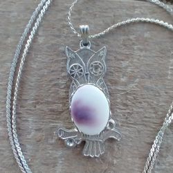 Silver Tone Owl Pendant Necklace