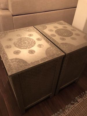 World Market Two 2 Kiran Embossed Metal Nightstands For Sale