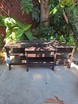 Dark Brown Wood TV Stand with Shelves