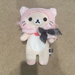 Rilakkuma Medium Pink Cat Plush Figure, Rilakkuma Plushie