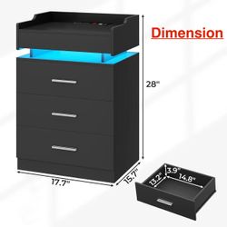 🥨2Pcs BTHFST LED Nightstand, Large Night Stand with Charging Station, Bedside Table with Pull-Out Shelf and 3 Drawers, Modern End Table Side Table wi
