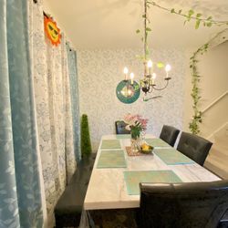 Elegant White Marble-Style Dining Table Set (6 Seats)