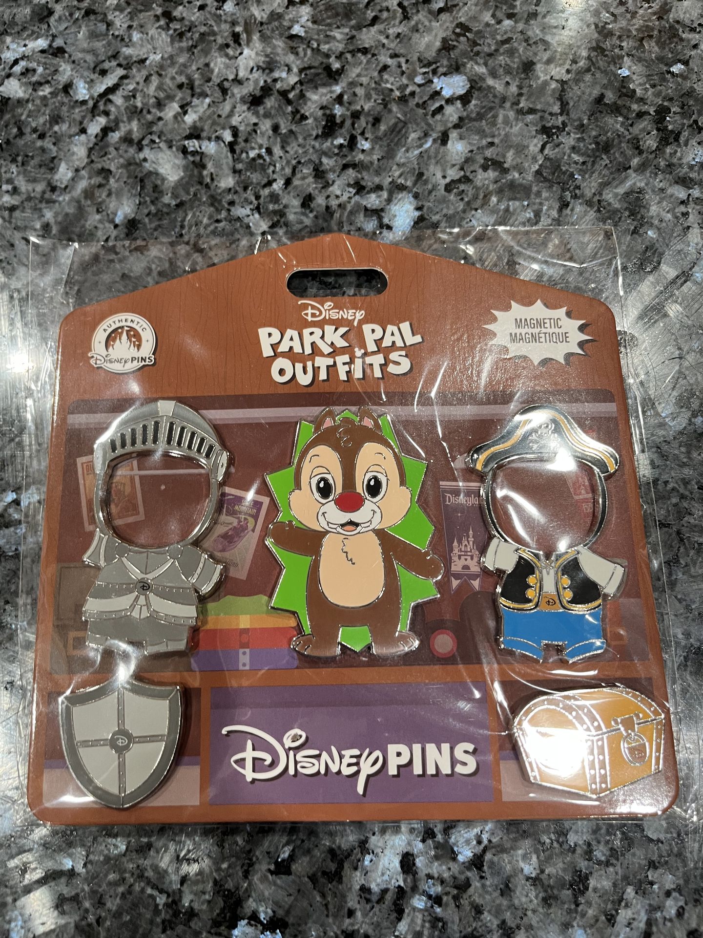 Disney Pins Dale Disney Park Pal Outfits Magnetic Pin Set. Brand new in original packaging never removed.