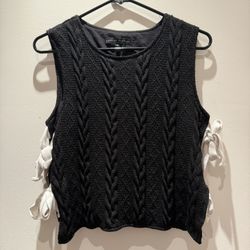English Factory Black Cable Knit Tank Top With Cream Ties
