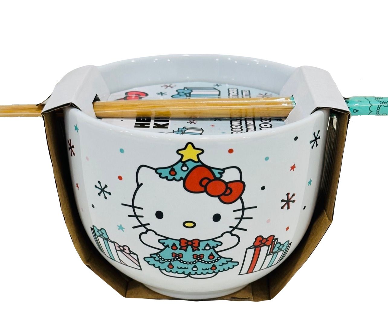 HELLO KITTY CHRISTMAS BOWL WITH CHOPSTICKS