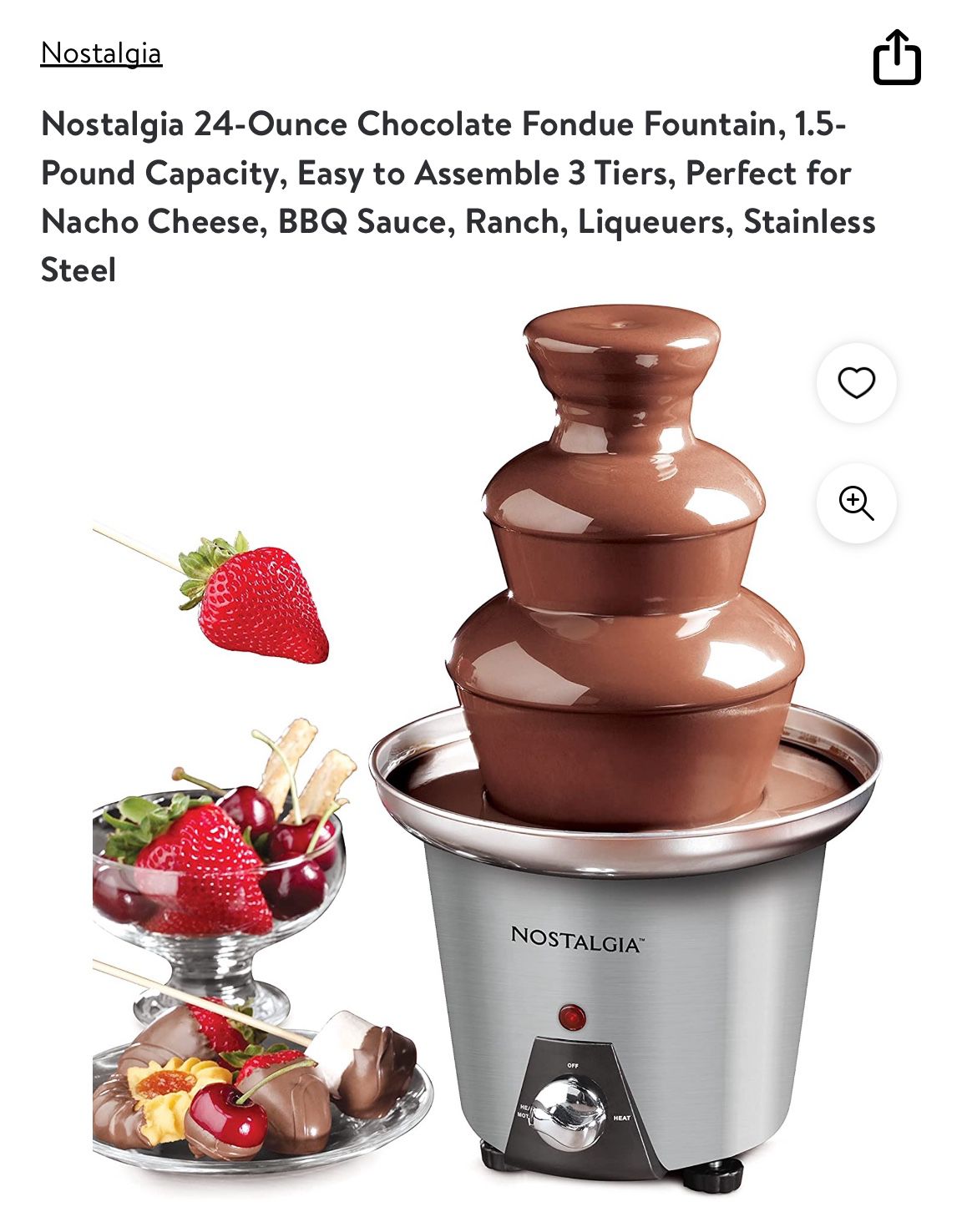 Nostalgia 24-Ounce Chocolate Fondue Fountain, 1.5-Pound Capacity, Easy to Assemble 3 Tiers, Perfect for Nacho Cheese, BBQ Sauce, Ranch, Liqueuers, Sta