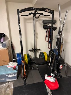 Squat Rack + Cable Machine + Weights + Accessories