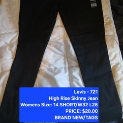 Levis -721 - Black High Rise Skinny Jean- Size 14 Short/W32 L28 $20.00