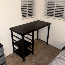 Black Desk with Side Shelves