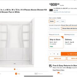 Shower set walls base and door new in box beautiful door tick glass heavy all this three items valúo $1834 wt tax here only $1500 no tax take look all