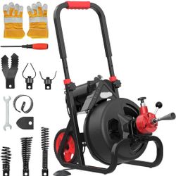 75 FT Electric Drain Rooter,1/2 Inch Drain Auger Auto Feed with 8 Cutters for Sinks, Tubs, Floor Drains and Roof Stacks