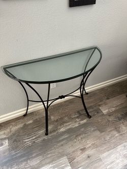 Half Moon Glass Console/Sofa Table with Metal Frame