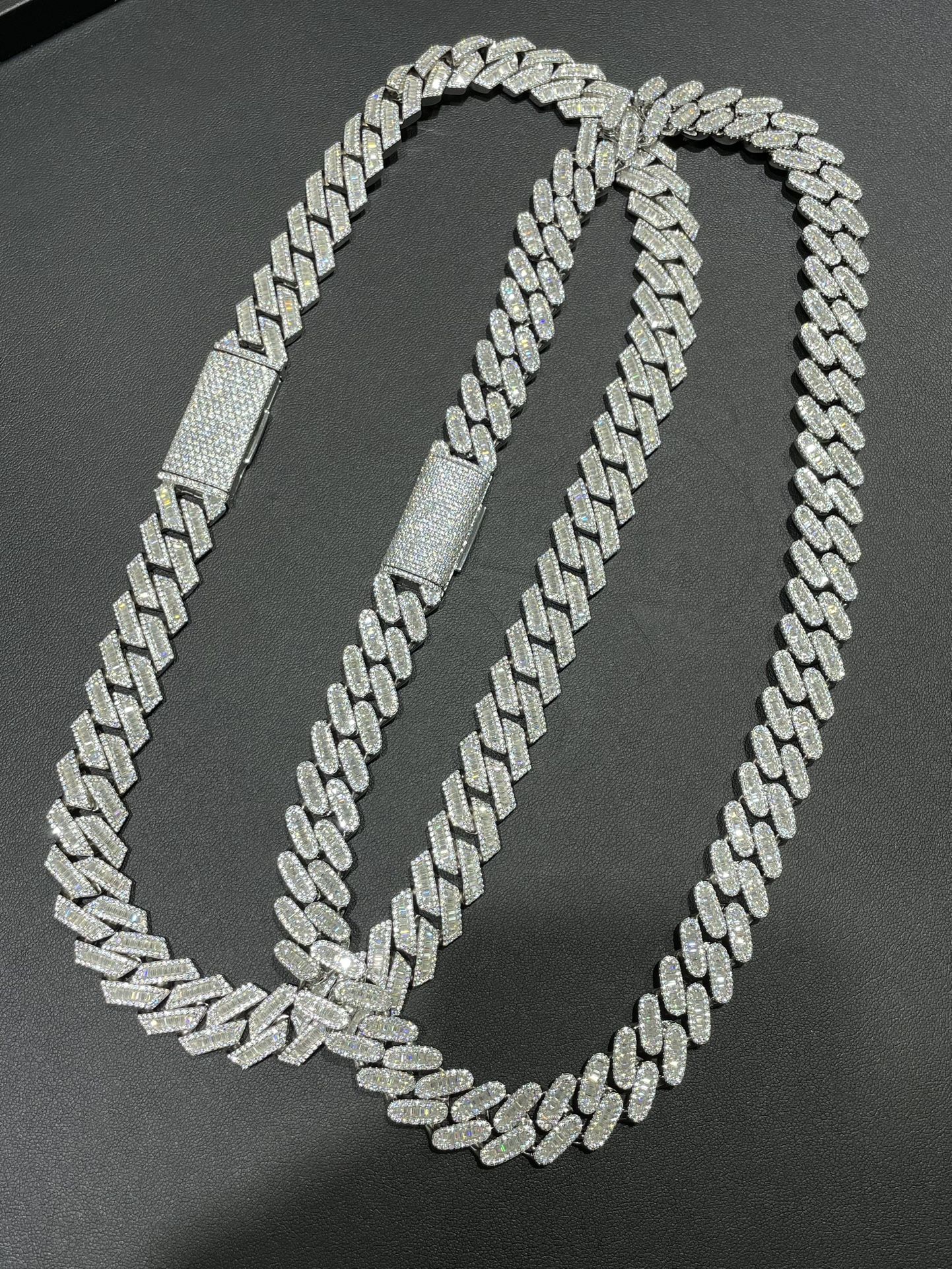 Iced out VVS Baguette Moissanite Cuban Chains 22 inch PASS DIAMOND TESTER