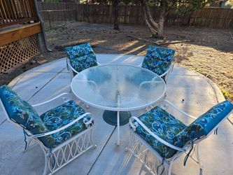 Heavy Duty Rod Iron And Glass Patio Set With New Cushions 