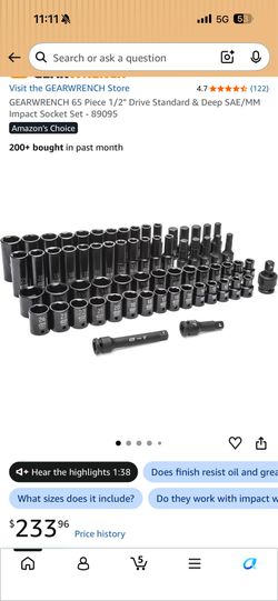 Gearwrench 65 piece 1/2” drive impact socket set