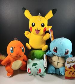 Pokemon Starter Kit Set of 4 Charmander Bulbasaur Squirtle Plush doll 6" Stuffed