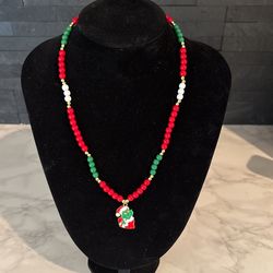 Grinch Christmas Necklace Women Kids Jewelry Beaded Adjustable Necklace 