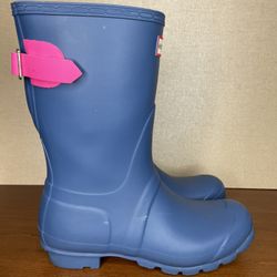 Hunter Size 7 Blue Pink Casual Working Outdoor Short Rain Boots Women’s Shoes