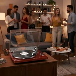 RetroAudio Turntable Vinyl Player Support 33 1/3&45 RPM Speed with Advanced Magnetic Cartridge&Counterweight,Wine Red