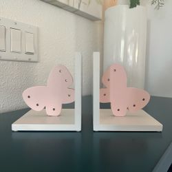 Pink & White Butterfly Bookends Set