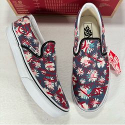 Vans Classic Slip-On Vans Crew Floral Red Sneakers Men Size 10 Women 11.5