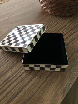 MacKenzie Childs Silver Trim Checked Trinket Box