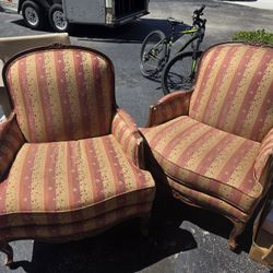 Red And Gold Stripe Flower Pattern Armchairs $200 Obo
