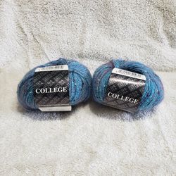 College yarn 2 balls 1.75 oz ea. Blue ombre 35% lana wool , 25% kid Mohair , 40% Poliammide. 