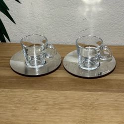 Nespresso VIEW Espresso Cups & Stainless Steel Saucers • Set of 2 • Tempered Glass