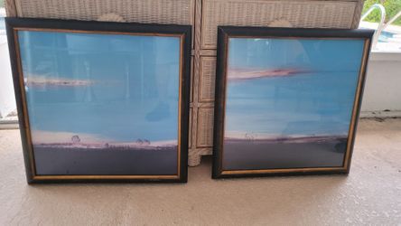 2 Beach Paintings In Glass And Wood Frames