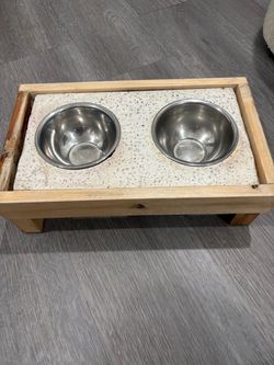 Dog water food bowl wood