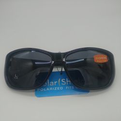 Solar Shield Polarized Sunglasses Fits Over Glasses Size L Black Gold 