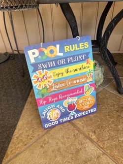 Pool Rules Metal Sign Wall Decor for Pool Area 16x12in