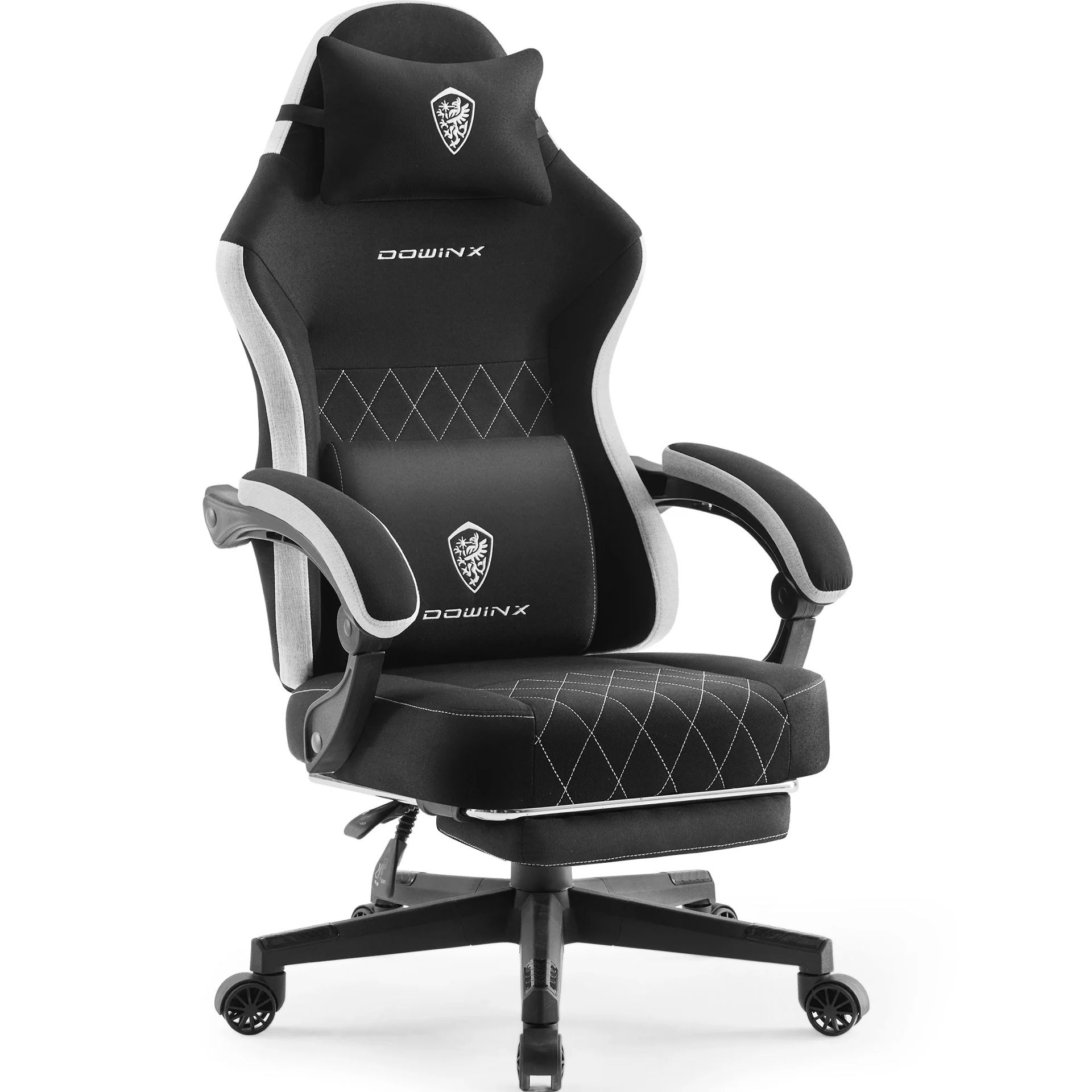 Dowinx Gaming Chair Fabric with Pocket Spring Cushion, High Back Ergonomic Computer Chair with Footrest for Adults, Massage Lumbar Support Swivel Game