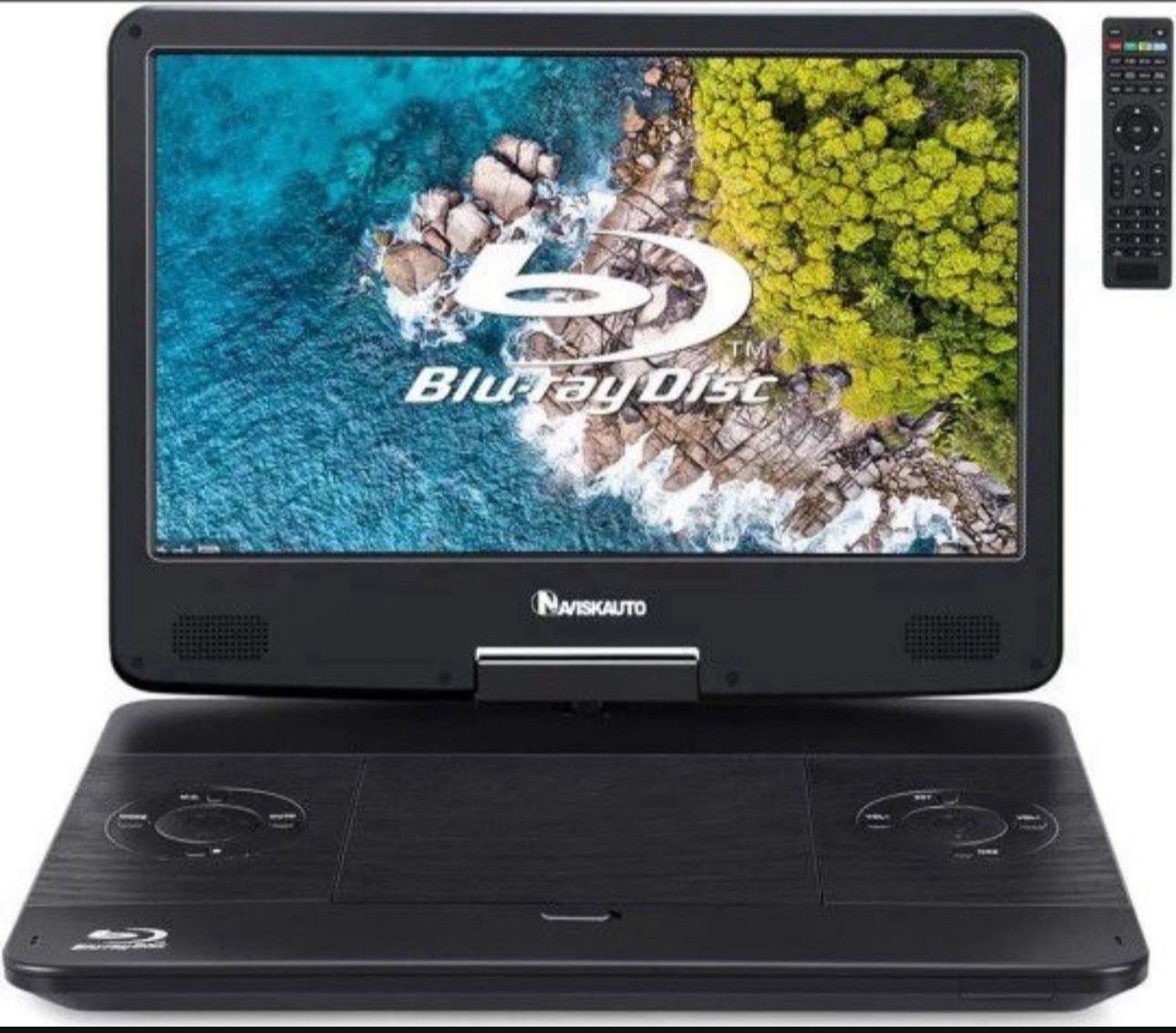 NAVISKAUTO 15.6" Portable Blu Ray Player with 13.3" 1080P HD Screen Rechargeable Battery Support HDMI Input & HDMI Output, Sync Screen, AV Out & in,