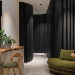 24” × 110” Black Wood Panel, Flexible Oak Wall Panel