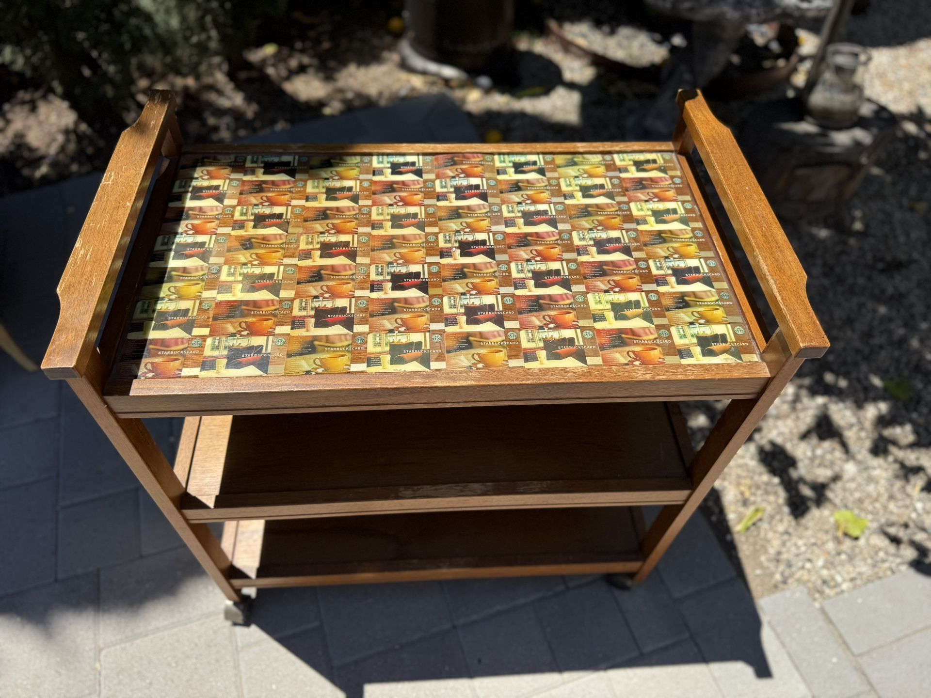 Starbucks Card Moving Wooden Bar Cart