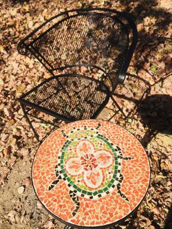 Wrought Iron Table & Chair ( Measurements In Photos 