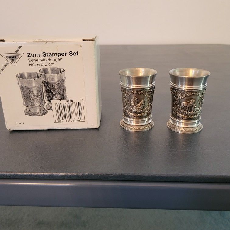 Pewter Shot Glasses Made in West Germany, Set of 2